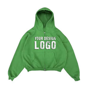 Custom Oversized Heavyweight Zip Up Hoodie Rib Cuff Drawstring Hood Factory Price Wholesale Supplier - Product Image 6
