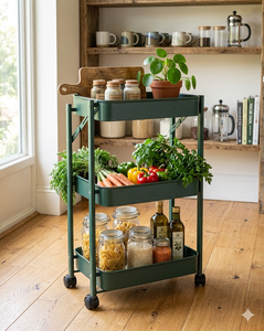 Space-Saving Foldable Trolley with 4 Wheels Easy Moving <b>Storage</b> Stable Lumetal Vietnam Iron Frame 3 tier cart - Product Image 4