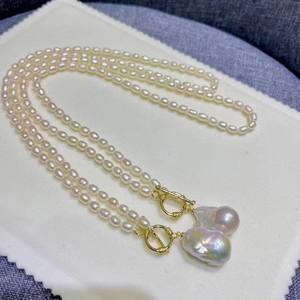 Collier de perles de millet d'eau douce de style baroque européen américain, grosses perles de 25 mm en forme de particules - Product Image 1