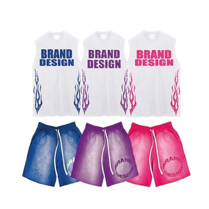 โรงงานผู้ผลิตเสื้อกล้ามและกางเกงขาสั้นชุดเซ็ตฤดูร้อนผ้าฝ้าย 100% ซักกรดแบบเรียบ สำหรับผู้ชาย คุณภาพสูง - Product Image 6