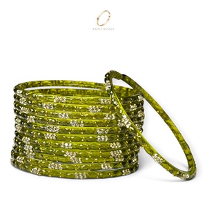 Bracelets en verre goutte de pluie vert olive kashmiri, prêts pour la fête, plaqués or fin avec cristaux, pour femmes, pour mariage et soirée, vente en gros - Product Image 2