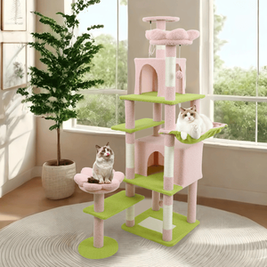 71-Inch <b>Large</b> Condo Pink <b>Cat</b> <b>Tree</b> with Removable Flower Cushion and Hammock for Scratching & Napping - Product Image 1