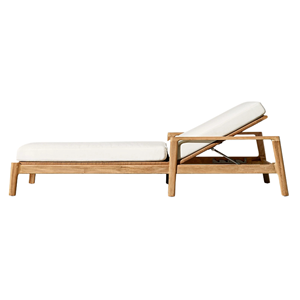Chaise longue d'extérieur en teck moderne avec accoudoirs, dossier réglable, coussin imperméable, mobilier minimaliste pour hôtel et villa - Product Image 2