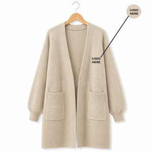 Cosh International Sorority Sisterhood Acrylic <b>Long</b> Knitted <b>Cardigan</b> V-Neck Full Sleeve Casual Loose Fit With Pockets <b>Beige</b> - Product Image 5