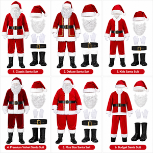 Conjunto de Disfraz de Santa Claus, Traje Navideño Completo con Abrigo de Terciopelo Rojo, Pantalones, Gorro, Cinturón, Barba, Guantes y Accesorios Navideños - Product Image 3