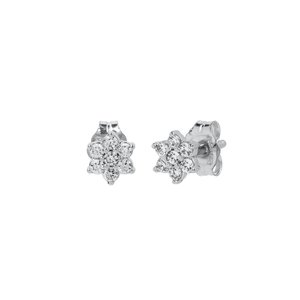 Boucles d'oreilles clous en or massif 14 carats avec grappe de diamants floraux, vente en gros directe d'usine, boucles d'oreilles clous fleur à 7 pierres, fabricant de bijoux personnalisés - Product Image 2
