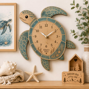 Horloge murale en bois en forme de tortue pour chambre d'enfant, horloge murale en bois en forme d'animal mignon pour la décoration de la chambre d'enfant et de la salle de jeux - Product Image 3