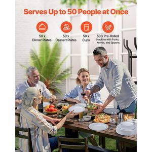 Set di Stoviglie Monouso in Plastica da 350 Pezzi Include 50 Piatti Piani, 50 Piatti da Dessert, 50 Tovaglioli Pre-Arrotolati per Feste - Product Image 2