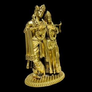 Exquisito Obsequio Tradicional de Radha Krishna Plateado en Plata, Ídolo Divino de Metal Premium para el Hogar, Templo, Interiores, Bodas, Diwali - Product Image 1