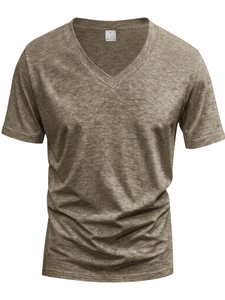 Men's V-Neck Short Sleeve Solid Cotton Casual T-Shirt Regular Fit Breathable Enzyme Wash Jersey Fabric 180g Eco-Friendly - Product Image 2