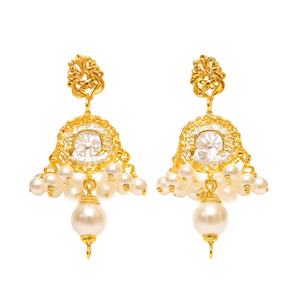 24K Gold Plated Brass Jhumka Earrings with Pearl for Party - Product Image 1