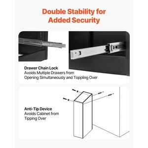 Armoire de classement verticale en métal à 4 tiroirs avec serrure et barre de suspension réglable, meuble de bureau de rangement haut pour dossiers - Product Image 6