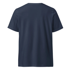 T-shirt unisexe décontracté bleu marine à col en V et manches courtes avec logo – Vêtement streetwear tendance en coton doux pour le quotidien et les activités de plein air - Product Image 3