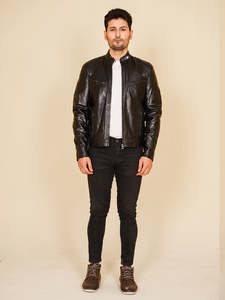Custom High Quality Men's Genuine Leather <b>Jacket</b> Slim Fit Biker Motorcycle Bomber <b>Jacket</b> Black <b>Sheepskin</b> Leather Outerwear - Product Image 1