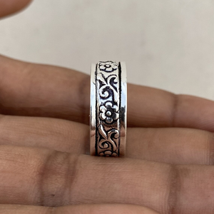 <b>Silver</b> <b>Spinner</b> <b>Ring</b> Floral Fidget <b>Ring</b> Handmade Anxiety Relief <b>Ring</b> Boho Statement Jewelry Meditation <b>Spinner</b> Unisex <b>Ring</b> - Product Image 1