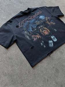 Camiseta Personalizada Extra Grande con Estampado Gráfico Vintage Desgastado, Camiseta Urbana de Algodón Grueso, Camisetas de Manga Corta Premium - Product Image 3