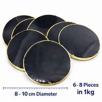 Sous-verre en agate noire naturelle, bord doré, poli, rond, 8-10 cm, durable, décoration Feng Shui pour la maison, cadeau