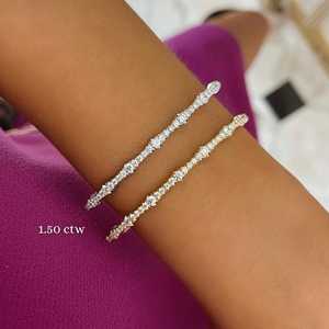 Diamond Bangle <b>Bracelet</b> 14k Solid Gold Pave Set Round Cut Lab Grown Double security lock Everyday Elegant <b>Cuff</b> Jewelry Wholesale - Product Image 6