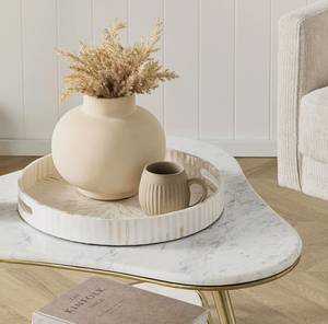 <b>Round</b> MOP Decorative <b>Tray</b> With Handle Natural Mother Of Pearl Inlay Scandinavian Style Coffee <b>Table</b> Serving <b>Tray</b> serving <b>tray</b> - Product Image 6