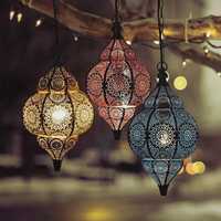 Lanterne marocaine artisanale en fer, écologique, couleur or antique personnalisable, à suspendre, style bohème, pour décoration extérieure et intérieure, Ramadan, mariage, table