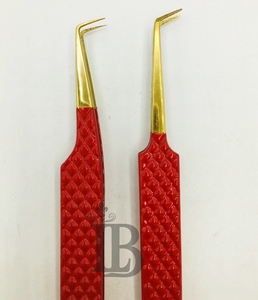 Pince à épiler à 90 degrés très demandée, deux types de styles d'épaule, pour extensions de cils, meilleure qualité, pointes en fibre d'acier inoxydable, avec logo - Product Image 4