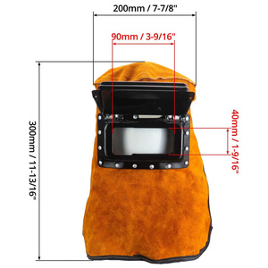 Cowhide Split Leather Welding Hood With Neck Shoulder Drape Welding <b>Caps</b> FR Treated Material Head Protection Welders Hood - Product Image 6