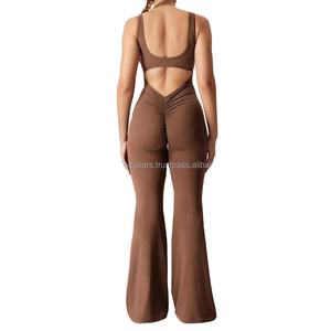 ชุดจั๊มพ์สูทสำหรับเล่นโยคะกีฬาแบบกลวงเปิดหลังชายเสื้อกางเกงขากว้างเอวสูงยกกระชับก้นสำหรับโยคะ - Product Image 4