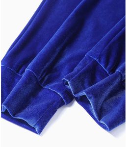 Men Blue Velvet Tracksuit Hoodie Pants Set Solid Color Casual Autumn Wear Full Sleeve Drawstring Closure Regular Fit - Product Image 3