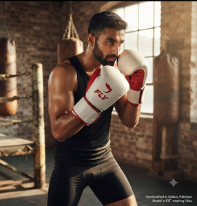 Factory Manufacture Top Selling New Arrival White <b>Red</b> Leather Lace-up Gloves Professional Training Fly Boxing Sparring Set - Product Image 3