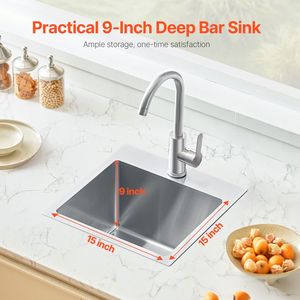 Évier de cuisine 15 pouces en acier inoxydable 304, cuve simple, style ferme, à montage sur plan, avec support d'accessoires en laiton pour laboratoire - Product Image 2