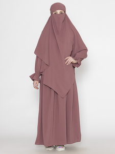 Elegant Dusty Rose Long Sleeve Maxi Abaya Featuring Pleated Front Detailing and Ruffled Cuffs Modest Islamic Everyday Dress - Product Image 3