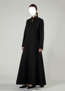 Elegant Women's Black Dubai Abaya Style Maxi Dress With Mandarin Collar & Keyhole Traditional Islamic Clothing and Accessory - Product Image 5