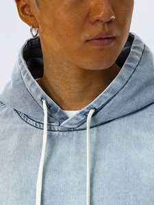 Wholesale High Quality Custom <b>Thick</b> Oversized Patchwork Regular Fit Vintage Blue Fleece Distressed <b>Men</b> Pullover <b>Hoodie</b> - Product Image 5