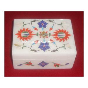Caja de Regalo de Joyería de Mármol Blanco con Acabado Fino y Pulido Suave, Diseño de Incrustaciones de Flores en Forma Rectangular para Festividades - Product Image 2