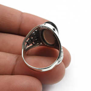Bague bohème populaire en argent sterling 925 plaqué argent antique avec pierre précieuse en quartz fumé, grande taille ovale sertie en clos - Product Image 3