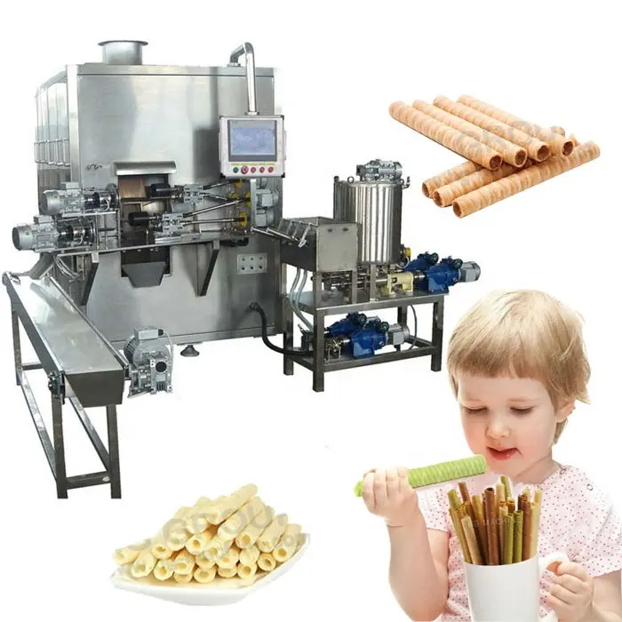 Vendita calda rotolo di uova macchina completa Wafer Stick linea di produzione Snack cioccolato Wafer rotolo di forno macchina per la cottura per le piccole imprese