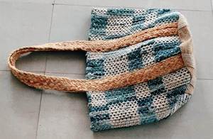 Sacs en jute tressés en coton recyclé faits à la main, sacs fourre-tout réutilisables pour la plage et les courses avec deux poignées, idéaux pour les sacs de plage - Product Image 4