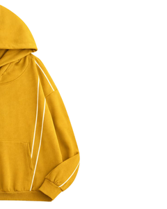 Sudadera con Capucha Amarillo Mostaza para Hombre con Rayas Laterales en Contraste, Estilo Casual Urbano, de Algodón y Felpa, con Bolsillo Canguro - Product Image 2