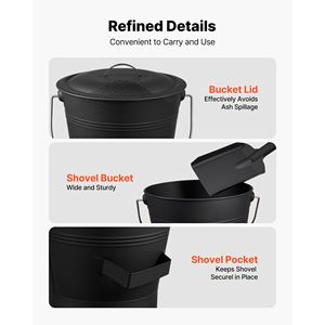 Juego de 4 Cubos de Metal para Ceniza de Chimenea, Gran Capacidad de 2.6 Galones, con Tapa, Pala, Escoba y Guantes - Product Image 5