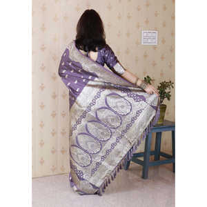 Sari en soie douce Banarasi lavande avec broderie Zari argentée, vêtements indiens et pakistanais, Elite Weaves 650g - Product Image 3