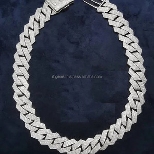 IGI Certified 14K Gold & 925 Sterling Silver <b>Rope</b> <b>Chain</b> Cuban Necklace Bezel Setting VVS Moissanite Trendy Gift - Product Image 1