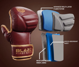 Guantes de MMA BLAZE FIGHT GEAR de Cuero Vacuno Genuino de Primera Calidad, Logotipo Personalizado, para Entrenamiento de Grappling y Sparring, Transpirables y que Absorben la Humedad - Product Image 3