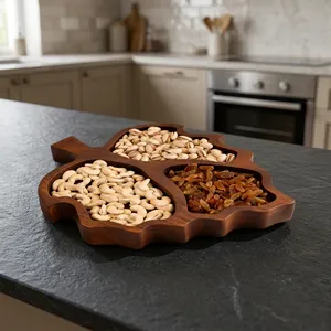 Plateau à fruits secs en bois, plateau de service en bois fait main, vaisselle décorative en bois naturel pour fruits secs, noix, collations, apéritifs, cuisine - Product Image 4