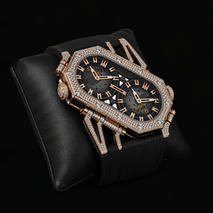 Rose Gold Dual Dial Skeleton Diamond <b>Watch</b> <b>Black</b> Strap Sparkling Luxury Timepiece Bold Modern Fashion Gift For Men Daily Wear - Product Image 1