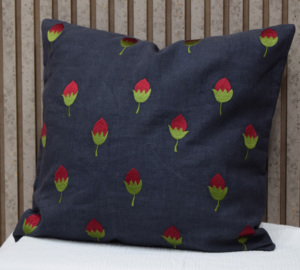 <b>Navy</b> <b>Blue</b> Linen Embroidered Red Flower Cushion Cover Decorative <b>Throw</b> Pillow Case Floral <b>Sofa</b> Bedroom Home Decor Manufacturer - Product Image 1