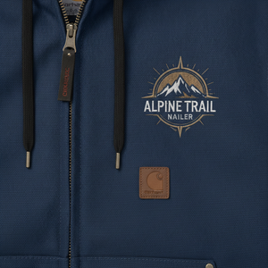 Chaqueta con Capucha y Cierre de Cremallera Alpine Trail, Color Azul Marino Sólido, Logotipo Bordado, Resistente al Viento, Ropa Casual de Invierno, Corte Regular - Product Image 6