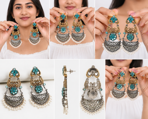 Pendientes Colgantes Bohemios de Plata Oxidada Bicolor con Engaste de Bisel de Ónix, Joyería de Aleación para Mujer, Envío Rápido para Pedidos al por Mayor - Product Image 5