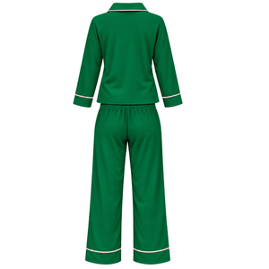 Wholesale Green Sorority Pajama Set for <b>Women</b> with Embroidered Ivy Leaf Crest Long Sleeve Button Up <b>Shirt</b> and Matching - Product Image 2
