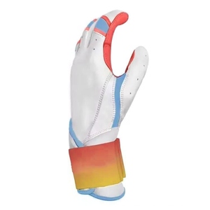 Guantes de Bateo de Béisbol Blancos con Detalles en Rojo y Azul, Agarre Antideslizante, Diseño para Diestros, Entrenamiento Deportivo - Product Image 3