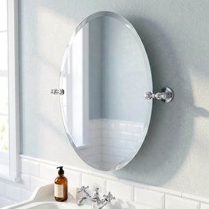 Espejo Ovalado de Pared Clásico de Latón Cromado, Antiexplosión, para Dormitorio, para Afeitar y Ducha, Ecológico, sin Marco, Diseño Gráfico Minimalista - Product Image 1